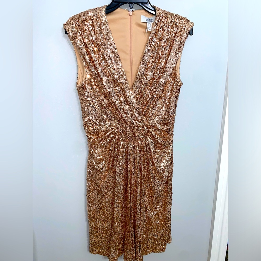 Badgley Mischka Home Gold Sequin Midi Dress